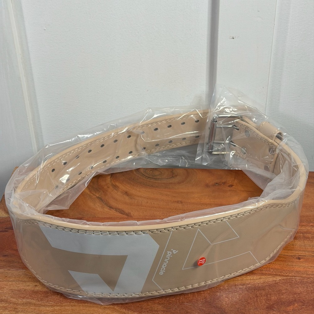 Pinnacle‎ Weight Lifting Belt XL Beige Leather Double Prong Gym Workout Support